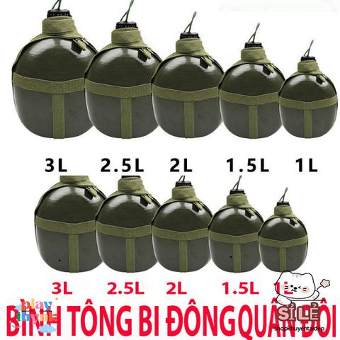 Bình Tông Nhôm Xanh Dáng Người Lính Cổ Điển - Bình Đựng Nước, Rượu Cho Phượt và Dã Ngoại 1-3 Lít