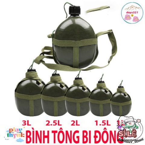 Bình bi đông 3L cổ điển phong cách lính, đựng nước và rượu, nhôm chống gỉ, tiện dụng cho du lịch và dã ngoại