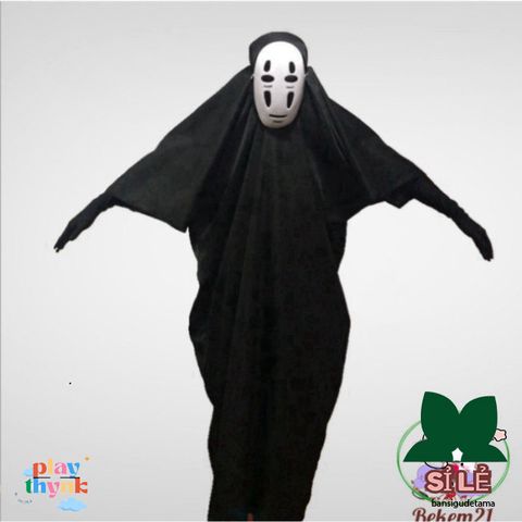 Bộ Trang Phục Kaonashi Cosplay Spirited Away - Áo Choàng Đen và Mặt Nạ Vô Diện Dành Cho Trẻ Em và Người Lớn