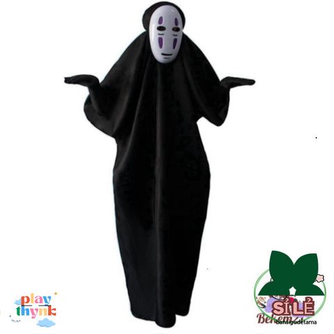 Bộ Trang Phục Kaonashi Cosplay Spirited Away - Áo Choàng Đen và Mặt Nạ Vô Diện Dành Cho Trẻ Em và Người Lớn