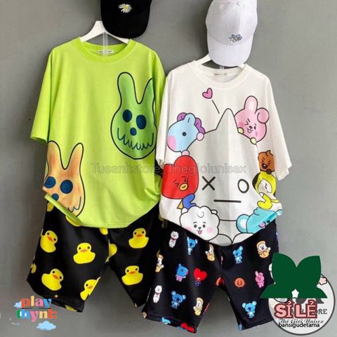 Bộ Đồ Mặc Nhà Unisex VÔ DIỆN-VỊT VÀNG - Set Áo 3D Cute và Quần Short Freesize Cho Nam Nữ, Thoải Mái và Năng Động