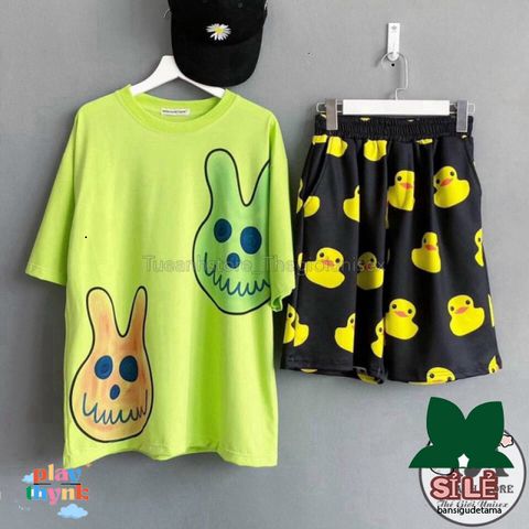 Bộ Đồ Mặc Nhà Unisex VÔ DIỆN-VỊT VÀNG - Set Áo 3D Cute và Quần Short Freesize Cho Nam Nữ, Thoải Mái và Năng Động