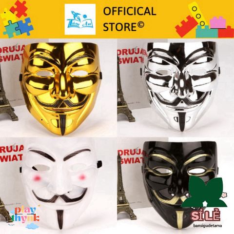 Mặt Nạ Hacker Anonymous Độc Đáo Vàng Bạc Đen Trắng - Phụ Kiện Cosplay Halloween Đầy Cá Tính, Chất Liệu An Toàn