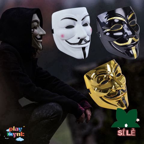 Mặt Nạ Hacker Anonymous Độc Đáo Vàng Bạc Đen Trắng - Phụ Kiện Cosplay Halloween Đầy Cá Tính, Chất Liệu An Toàn