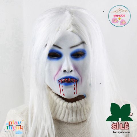 Mặt Nạ Ma Nữ Tóc Dài Màu Trắng Zombie - Phụ Kiện Hóa Trang Halloween và Tết Trung Thu Độc Đáo