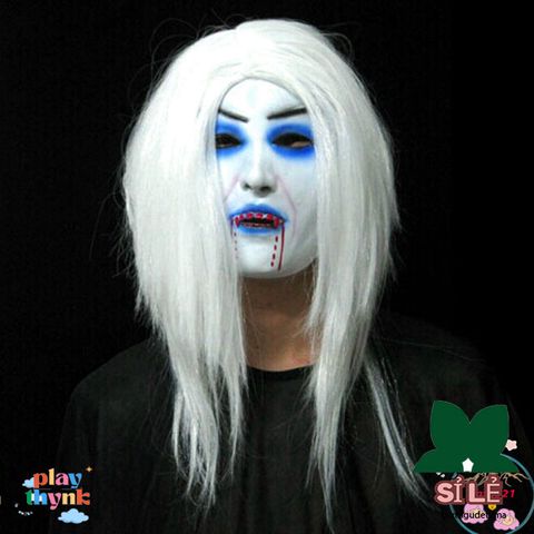 Mặt Nạ Ma Nữ Tóc Dài Màu Trắng Zombie - Phụ Kiện Hóa Trang Halloween và Tết Trung Thu Độc Đáo