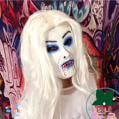 Mặt Nạ Ma Nữ Tóc Dài Màu Trắng Zombie - Phụ Kiện Hóa Trang Halloween và Tết Trung Thu Độc Đáo