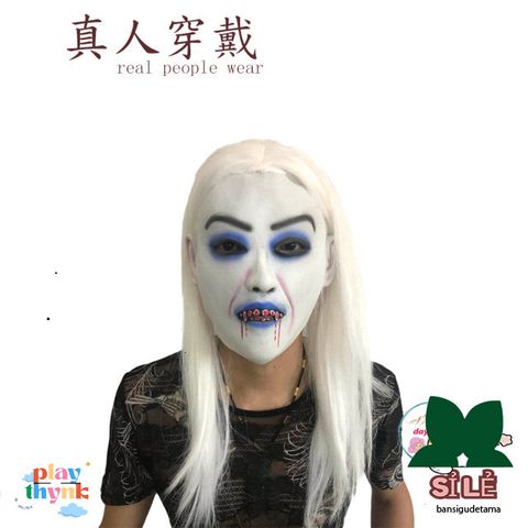 Mặt Nạ Ma Nữ Tóc Dài Màu Trắng Zombie - Phụ Kiện Hóa Trang Halloween và Tết Trung Thu Độc Đáo