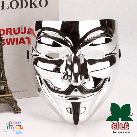 Mặt Nạ Anonymous Độc Đáo - Phụ Kiện Cosplay Halloween Vàng Bạc Đen Trắng, Mặt Nạ Hóa Trang Tuyệt Hảo cho Fan Văn Hóa Hacker