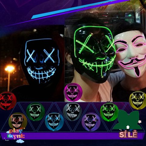 Mặt Nạ Phát Sáng Neon - Mặt Nạ Rave Dành Cho Tiệc Tùng, Chất Liệu PVC, Nhiều Chế Độ Ánh Sáng, Phụ Kiện Thời Trang Độc Đáo