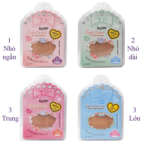 Miếng Dán Kích Mí Lưới Tàng Hình Keli 60 Đôi - Dễ Sử Dụng, Đính Kèm Nhíp & Kéo, Tạo Mí Tự Nhiên, Màu Tiệp Da