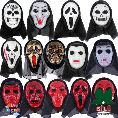 Mặt Nạ Scream Đen Huyền Bí - Phụ Kiện Halloween Kinh Dị Cho Bữa Tiệc Hóa Trang, Kích Thước 9x18cm, Chất Liệu Nhựa Dẻo