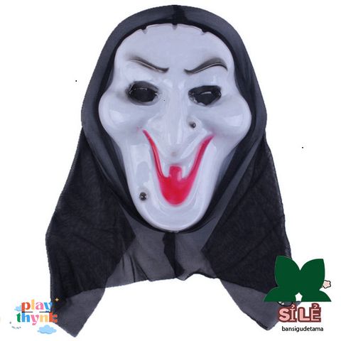 Mặt Nạ Scream Đen Huyền Bí - Phụ Kiện Halloween Kinh Dị Cho Bữa Tiệc Hóa Trang, Kích Thước 9x18cm, Chất Liệu Nhựa Dẻo