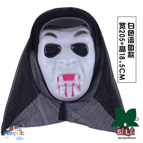 Mặt Nạ Scream Đen Huyền Bí - Phụ Kiện Halloween Kinh Dị Cho Bữa Tiệc Hóa Trang, Kích Thước 9x18cm, Chất Liệu Nhựa Dẻo