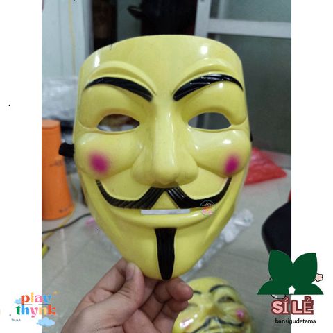 Mặt Nạ Hacker Anonymous - Phong Cách Hề Vàng & Trắng, Phụ Kiện Cosplay Độc Đáo, Hoạt Hình Halloween