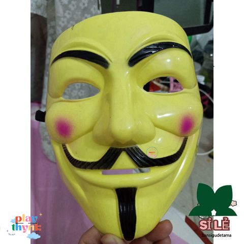 Mặt Nạ Hacker Anonymous - Phong Cách Hề Vàng & Trắng, Phụ Kiện Cosplay Độc Đáo, Hoạt Hình Halloween