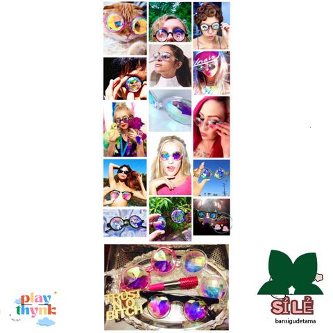 Kính Vạn Hoa Thời Trang - Kính Mắt Kaleidoscope Đặc Biệt Cho Bar & Tiệc, Gọng Trong Suốt Hồng/Đen, Quà Tặng Dự Tiệc độc đáo