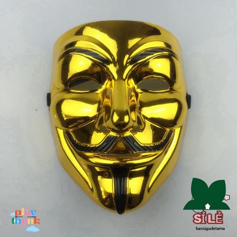 Mặt Nạ Nghệ Thuật Chú Hề Hacker Chính Hãng, Bạc Vàng Lấp Lánh - Phụ Kiện Thời Trang Độc Đáo cho Fan Vendetta