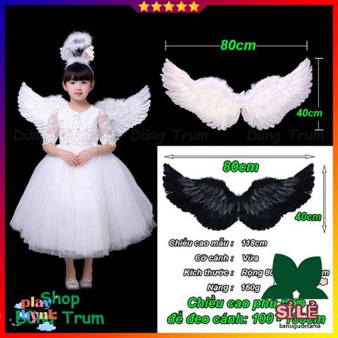 Set Trang Phục Hóa Trang Thiên Thần Cánh Lông Vũ Đen Trắng - Phụ Kiện Biểu Diễn Đáng Yêu Cho Bé và Người Lớn