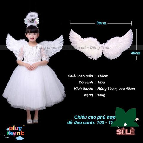 Set Trang Phục Hóa Trang Thiên Thần Cánh Lông Vũ Đen Trắng - Phụ Kiện Biểu Diễn Đáng Yêu Cho Bé và Người Lớn