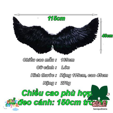 Set Trang Phục Hóa Trang Thiên Thần Cánh Lông Vũ Đen Trắng - Phụ Kiện Biểu Diễn Đáng Yêu Cho Bé và Người Lớn