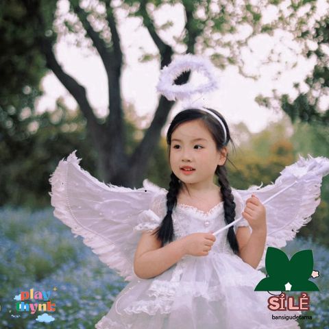 Cánh Thiên Thần Lông Vũ Halloween - Phụ Kiện Hóa Trang Công Chúa Tết Trung Thu, Set Cánh, Cài Đầu & Đũa Thiên Thần Lễ Hội