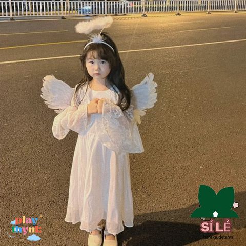 Cánh Thiên Thần Lông Vũ Halloween - Phụ Kiện Hóa Trang Công Chúa Tết Trung Thu, Set Cánh, Cài Đầu & Đũa Thiên Thần Lễ Hội