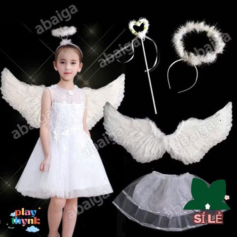Bộ Hóa Trang Ma Quái Halloween - Cánh Thiên Thần Đen Trắng, Sừng Quỷ Đỏ, Cây Ba Chĩa Phụ Kiện Cosplay Thú Vị