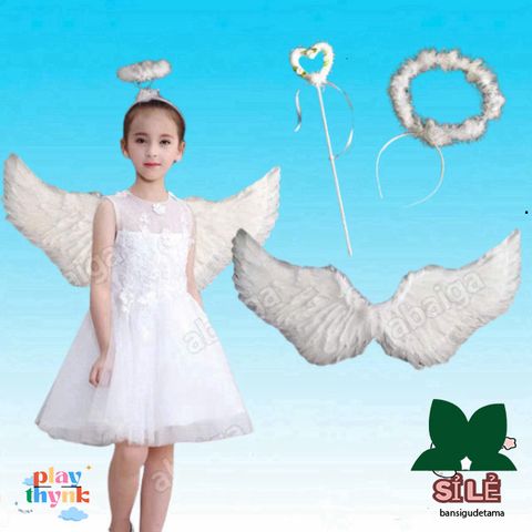 Bộ Hóa Trang Ma Quái Halloween - Cánh Thiên Thần Đen Trắng, Sừng Quỷ Đỏ, Cây Ba Chĩa Phụ Kiện Cosplay Thú Vị
