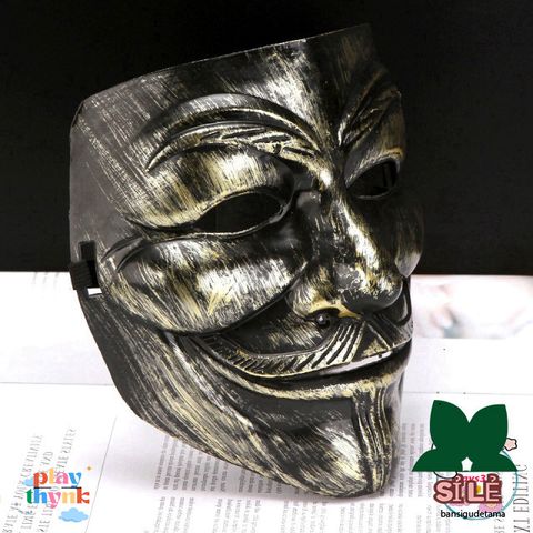 Mặt nạ Hacker Vendetta Lấp Lánh - Màu Vàng, Bạc, Trắng - Phụ Kiện Cosplay Halloween Đẳng Cấp