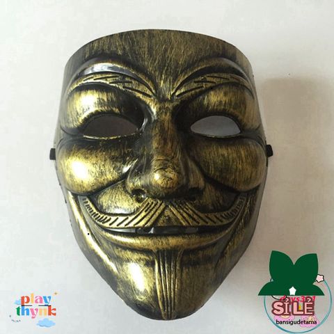 Mặt nạ Hacker Vendetta Lấp Lánh - Màu Vàng, Bạc, Trắng - Phụ Kiện Cosplay Halloween Đẳng Cấp