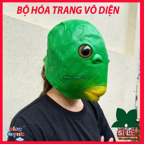 Mặt Nạ Silicone Xanh Cá Hài Hước - Halloween Độc Đáo Cho Hacker - Phụ Kiện Trang Trí Nhập Vai Vui Nhộn