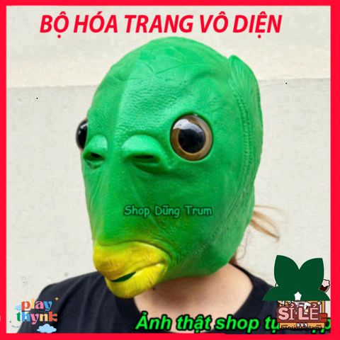 Mặt Nạ Silicone Xanh Cá Hài Hước - Halloween Độc Đáo Cho Hacker - Phụ Kiện Trang Trí Nhập Vai Vui Nhộn