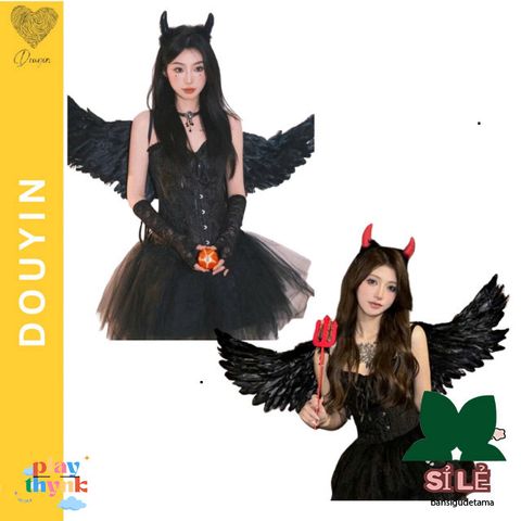 Cánh Thiên Thần Đen - Phụ Kiện Hóa Trang Halloween Cho Nữ Cosplay Công Chúa, Đồ Đi Mừng Giáng Sinh, Tiệc Hóa Trang, Chụp Ảnh