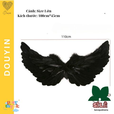 Cánh Thiên Thần Đen - Phụ Kiện Hóa Trang Halloween Cho Nữ Cosplay Công Chúa, Đồ Đi Mừng Giáng Sinh, Tiệc Hóa Trang, Chụp Ảnh