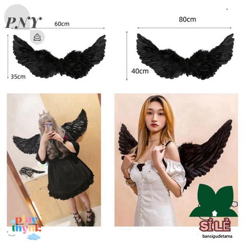 Bộ Cánh Thiên Thần Đen Trắng Cho Trẻ Em và Người Lớn - Phiên Bản Đặc Biệt Chất Liệu Lông Vũ Thời Trang Hóa Trang