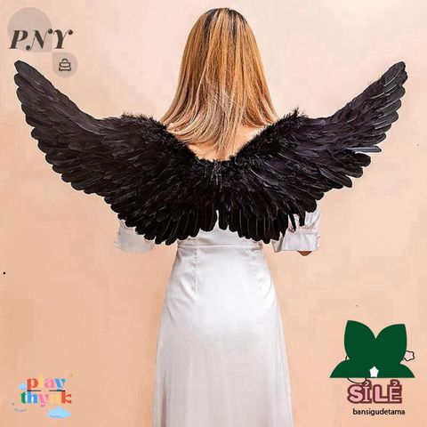 Bộ Cánh Thiên Thần Đen Trắng Cho Trẻ Em và Người Lớn - Phiên Bản Đặc Biệt Chất Liệu Lông Vũ Thời Trang Hóa Trang