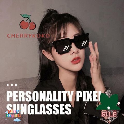 Kính Mát Thuglife Cherry - Kính Râm Pixel Khảm Thời Trang Độc Đáo, Bảo Vệ UV400, Phong Cách Hài Hước Cho Dịp Tiệc, Du Lịch