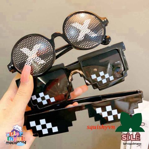 Kính Mắt Thug Life Minecraft Độc Đáo - Kiểu Dáng Thời Trang 6 Chấm Đen & Hồng, Phong Cách Năng Động, Free Ship Từ 50K