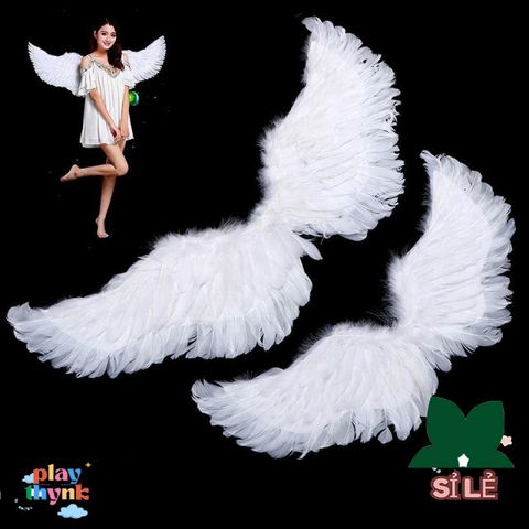 Cánh Thiên Thần Trắng Cho Bé - Phụ Kiện Cosplay Sinh Nhật & Halloween, Dây Đeo Co Giãn, Lông Vũ Tự Nhiên
