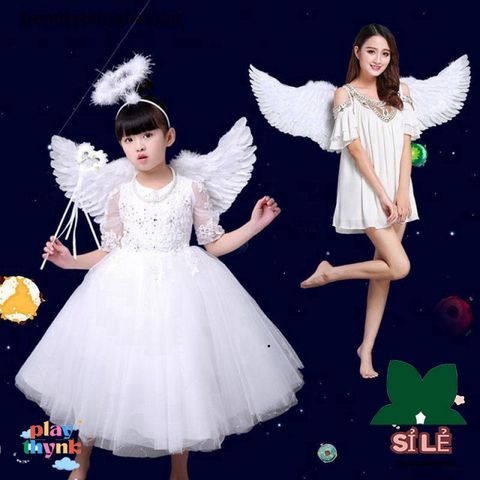Cánh Thiên Thần Trắng Cho Bé - Phụ Kiện Cosplay Sinh Nhật & Halloween, Dây Đeo Co Giãn, Lông Vũ Tự Nhiên