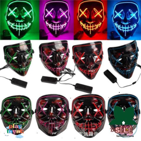Mặt Nạ LED Neon Đầu Lâu Phát Sáng - Phụ Kiện Hóa Trang Halloween Kinh Dị Cho Tiệc Tùng và Lễ Hội