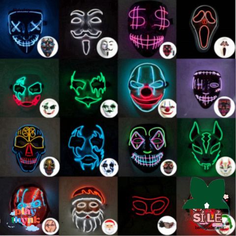 Mặt Nạ LED Neon Đầu Lâu Phát Sáng - Phụ Kiện Hóa Trang Halloween Kinh Dị Cho Tiệc Tùng và Lễ Hội