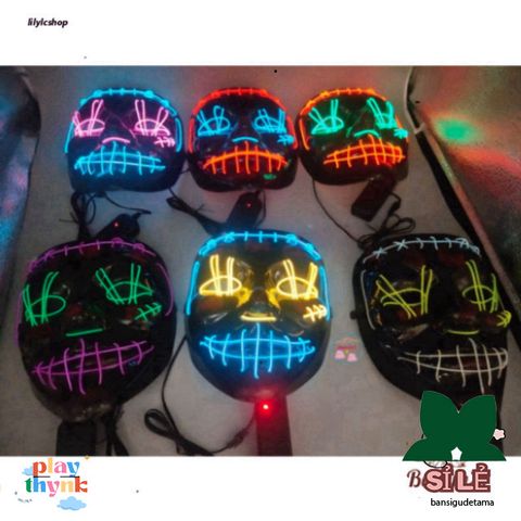Mặt Nạ LED Neon Đầu Lâu Phát Sáng - Phụ Kiện Hóa Trang Halloween Kinh Dị Cho Tiệc Tùng và Lễ Hội