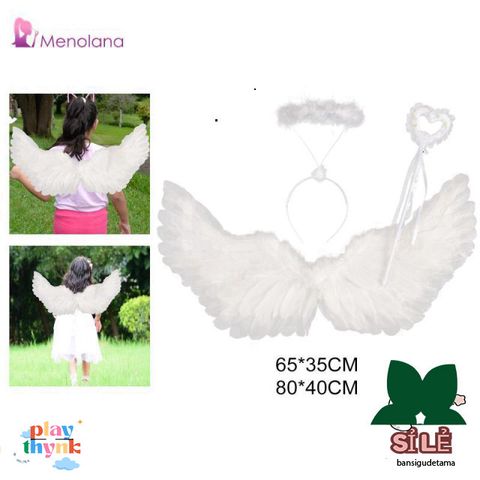 Cánh Thiên Thần Trắng cho Trẻ Em - Bộ Trang Phục Hóa Trang Halloween với Băng Đô và Que - Quà Tặng Đáng Yêu cho Bé Gái