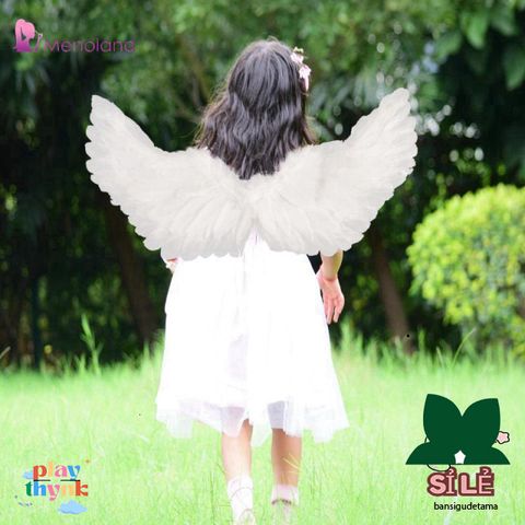 Cánh Thiên Thần Trắng cho Trẻ Em - Bộ Trang Phục Hóa Trang Halloween với Băng Đô và Que - Quà Tặng Đáng Yêu cho Bé Gái
