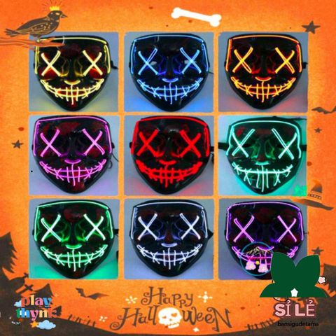 Mặt Nạ Halloween Led Dạ Quang 8 Màu Sắc, Phát Sáng, Chất Liệu PVC An Toàn, Thích Hợp Tiệc Hóa Trang, Quà Tặng Thú Vị