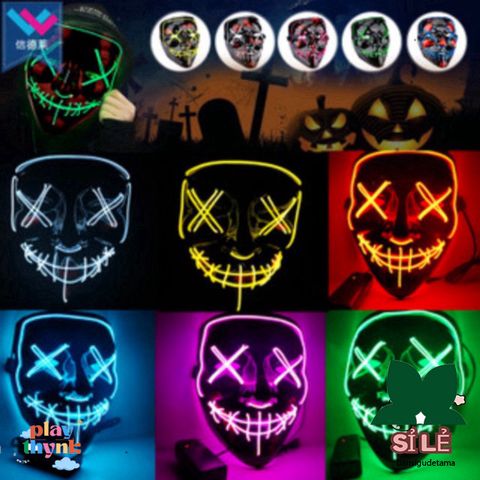 Mặt Nạ Halloween Led Dạ Quang 8 Màu Sắc, Phát Sáng, Chất Liệu PVC An Toàn, Thích Hợp Tiệc Hóa Trang, Quà Tặng Thú Vị
