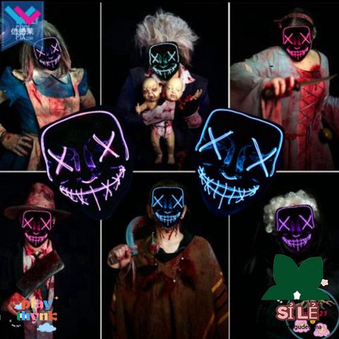 Mặt Nạ Halloween Led Dạ Quang 8 Màu Sắc, Phát Sáng, Chất Liệu PVC An Toàn, Thích Hợp Tiệc Hóa Trang, Quà Tặng Thú Vị