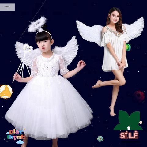 Cánh Lông Vũ Trắng Thiên Thần Dễ Thương - Phụ Kiện Tiệc Halloween và Sinh Nhật Cho Bé, Thời Trang Hóa Trang, Chất Liệu An Toàn